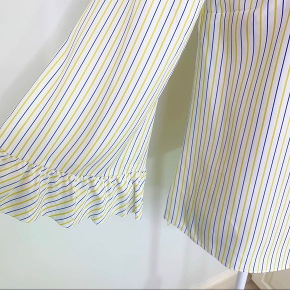 Massimo Dutti V Back Striped Bell Sleeve Top 6 NWT - Picture 9 of 13